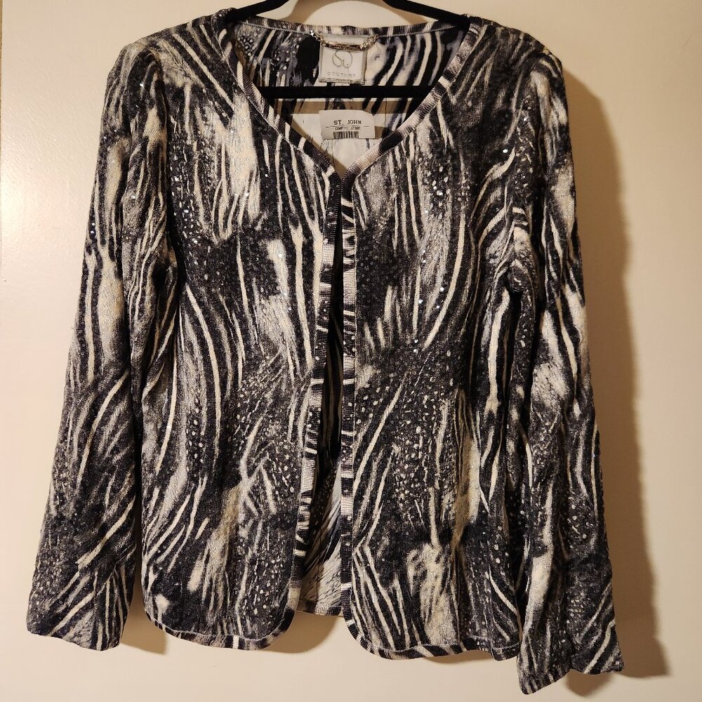 St. John Knit Couture Black, White, Grey Cardigan Jacket